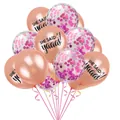 Detail of rose gold party balloons with SHE SAID yaaas text and pink confetti filling - She Said Yaaas Style / 15 Pcs Pack / Rose Red