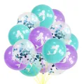 Mermaid party balloon set with teal and purple silhouettes and blue confetti accents - Blue Sequin