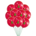 Red Christmas latex balloons with festive green tree and white snowflake patterns - Christmas Tree Style