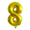 Détail du ballon chiffre 8 doré en aluminium avec texture métallique et valve d'air - Chiffre 8