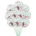 Detail of transparent 12-inch latex balloons filled with red and green Christmas confetti - Red and Green Sequins (Transparent)