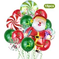 15pcs Christmas balloon set featuring Santa Claus foil and red green festive patterns - Santa Claus And Candy Style 1