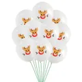 Set of 10 white Christmas latex balloons with cute reindeer print and support sticks - Reindeer Style