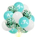 Detail of mermaid balloons set with sequins and ocean theme silhouettes for party decor - Green And White Sequin Balloon