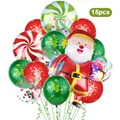 15pcs Christmas balloon set featuring Santa Claus foil and red green confetti balloons - Santa Claus And Candy Style 4
