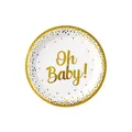 Piatto di carta rotondo bianco Oh Baby con lamina d'oro e pois per baby shower - Piatti di Carta da 7 Pollici (Confezione da 10)