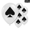 Lot de 10 ballons en latex blanc avec motif pique noir pour décoration de casino - Style Pique / Blanc
