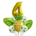 Déco d'anniversaire tropicale avec ballon chiffre 4, ananas et feuilles de monstera - Style Combinaison 4