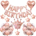 Rose gold Happy Birthday balloon set with crown, heart, star foil and confetti balloons - Rose Gold Style