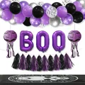 Σετ διακόσμησης μπαλόνια Halloween σε μωβ και μαύρο με γράμματα BOO και χάρτινα φαναράκια - Στυλ Φανάρι