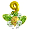 Détail du set de ballons tropicaux avec chiffre 9 doré et ballon ananas en métal - Style Combinaison 9