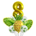Kit ballons fête Hawaï avec chiffre 8 doré, ananas et feuilles tropicales en aluminium - Style Combinaison 8
