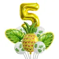 Kit ballons fête Hawaï avec chiffre 5 doré, ananas, feuilles de palmier et ballons latex - Style Combinaison 5