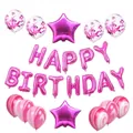 Pink Happy Birthday balloon set with star foil balloons and pink confetti latex - Five Stars / Rose Red
