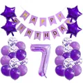 Detail of purple 7th birthday decor set with happy birthday banner and balloons - Purple Birthday Set With Single Number