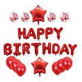 Détail de ballons lettres Happy Birthday rouges avec étoiles et confettis brillants - Cinq Étoiles / Rouge