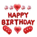 Détail du lot de 25 ballons rouge Happy Birthday en aluminium et ballons en latex - Style Coeur / Rouge