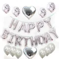 Kit de ballons Happy Birthday argent avec cœurs en alu et ballons à confettis brillants - Style Coeur / Argent