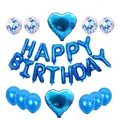 Kit ballons anniversaire bleu avec étoiles en aluminium, confettis et ballons en latex - Style Coeur / Bleu