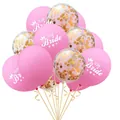 Pink and gold Team Bride balloon set with confetti and ribbons for wedding party decoration - Crown Team Bride Style / 15 Pcs Pack / Champagne Gold
