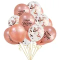 12-inch rose gold and confetti balloons with Team Bride print for party decor - Bride To Be Style / 15 Pcs Pack / Rose Gold Sequin Style