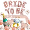 Rose gold bachelorette party kit with Bride to Be balloons and champagne ring foil - Rose Gold Bottle Set / Rose Gold