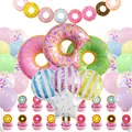Set decorazione festa donut colorato con palloncini, striscioni e topper per dolci - Set Combinazione Ciambella