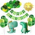 Dinosaurier Geburtstag Deko-Set mit grünen Folienballons und Latexballons auf Weiß - Süßes Dinosaurier-Set