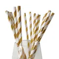 Cannucce di carta a righe oro e bianche per decorazioni di festa baby shower - Cannucce Dorate (25 Pezzi/Confezione)