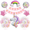 Unicorn birthday party kit with rainbow foil balloons, stars and happy birthday banner - Set 5 (XPC86)