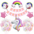 Unicorn birthday party decoration set with rainbow balloons and Happy Birthday banner - Set 3 (XPC86)