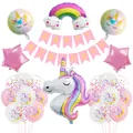 Unicorn foil balloon set with rainbow stars and Happy Birthday banner for party decoration - Set 1 (XPC86)