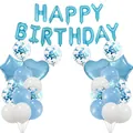 Blue and white first birthday party balloon set with Happy Birthday foil letters - Birthday Decoration Balloon Set (Basic)