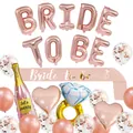 Rose gold Bride to be party set with ring and champagne foil balloons and sash - Rose Gold Champagne Set / Rose Gold