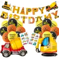 Set d'anniversaire thème chantier avec ballons camion, bannières et ballons en latex - Style Malaxeur et Excavatrice (4951214002646)