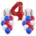 Baseball themed 4th birthday party kit with red number four and athletic balloons - Number 4 Style