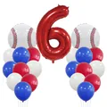 Baseball themed 6th birthday party balloon set with red number 6 and sports foil balloons - Number 6 Style