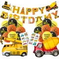 Kit de décoration anniversaire thème chantier et pompier avec ballons et bannière - Style Grue et Malaxeur (4951214002645)