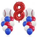 Baseball 8th birthday balloon set with red number 8 and sports themed decorations - Number 8 Style