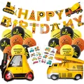 Kit anniversaire engins de chantier avec ballons en aluminium et banderole fête - Style Chariot Élévateur et Grue (4951214002644)