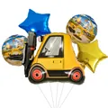 Set di 5 palloncini per festa in cantiere con escavatore, forme rotonde e stelle vivaci - Combo Palloncino Carrello Stella Tondo B