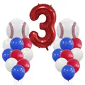 Baseball Party Ballonset zum 3. Geburtstag mit roter Zahl 3 und Folienballons - Nummer 3 Stil