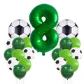 Soccer party decoration set with green number 8 balloon and football foil balloons - Number 8