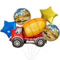 Set di 5 palloncini a tema cantiere con betoniera rossa e stelle per feste di bimbi - Combo Palloncino Betoniera Stella Tondo B