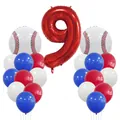9th birthday baseball balloon set with giant red number nine and baseball foil decorations - Number 9 Style