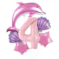 Détail du kit de 7 ballons thème océan pour 4ème anniversaire avec dauphin et coquillages - US 4