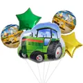Set di 5 palloncini a tema cantiere con trattore verde e stelle in alluminio per feste - Combo Palloncino Trattore Stella Tondo