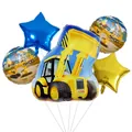 Set decorazioni festa cantiere con palloncino escavatore e stelle in alluminio - Combo Palloncino Bulldozer Stella Tondo