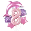 Détails de ballons en aluminium thème océan avec dauphin rose et formes de coquillages - US 8