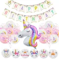Unicorn Happy Birthday party set with balloons, banner and badges for girls' decoration - Unicorn Badge Kit